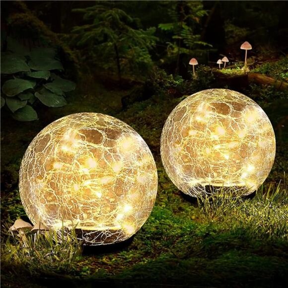 Solar Ball Lights Outdoor, 2 Pack 40 LED 4.7inch Crack Glass Globe Garden Solar